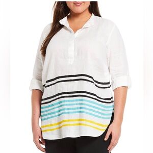 Lauren Ralph Lauren 100% Linen Striped Tunic Women’s XL White NWT